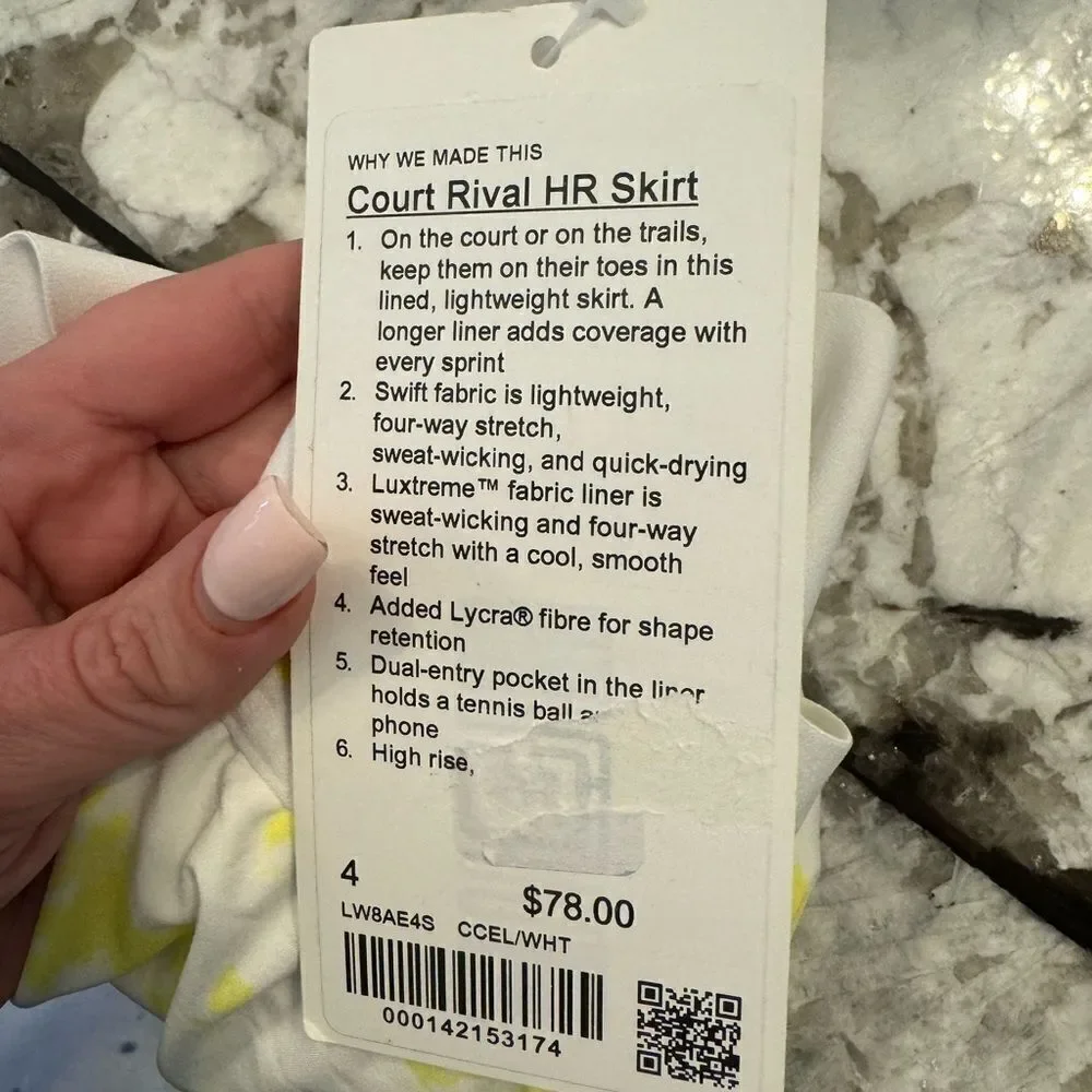New LULULEMON Court Rival HR High Rise Tennis Athletic Skirt White Yellow Gray 4
